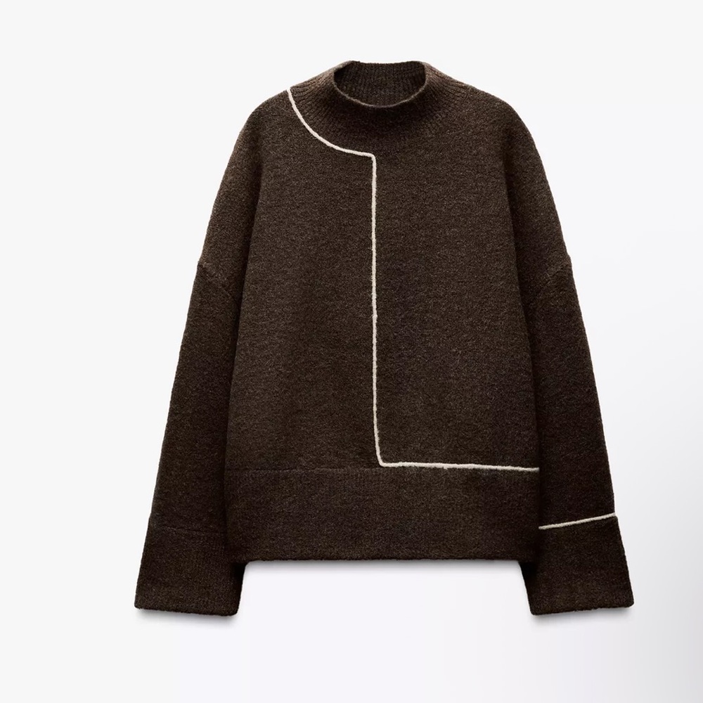 Zara Knit Sweater with Contrast Piping